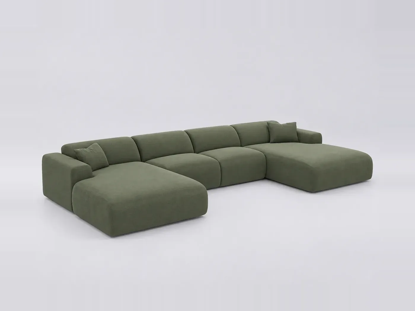 Canapé Myra Maisons du Monde, 7 places panoramique fixe, tissu, coloris vert olive
