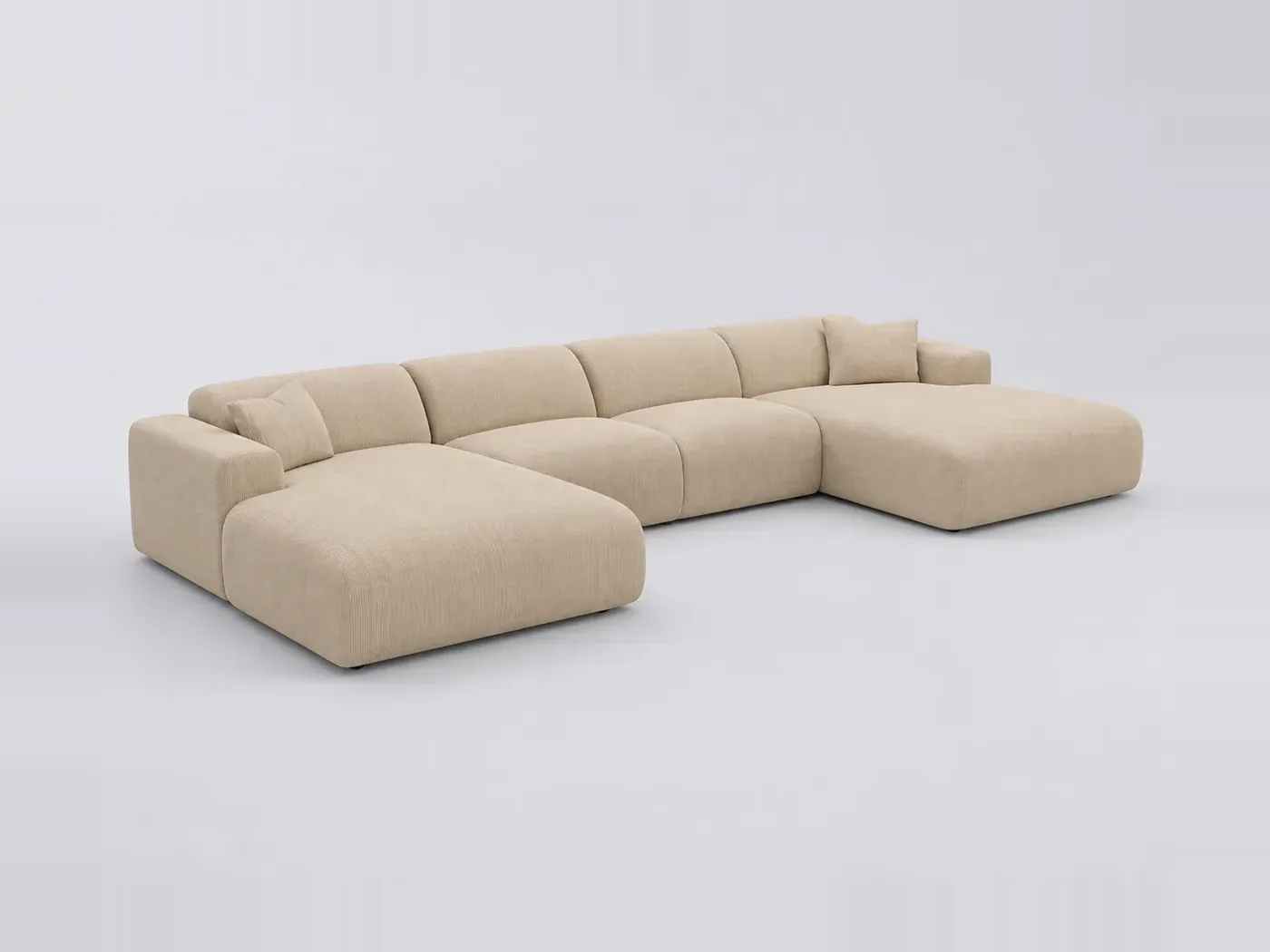 Canapé Myra Maisons du Monde, 7 places panoramique fixe, velours côtelé, coloris beige
