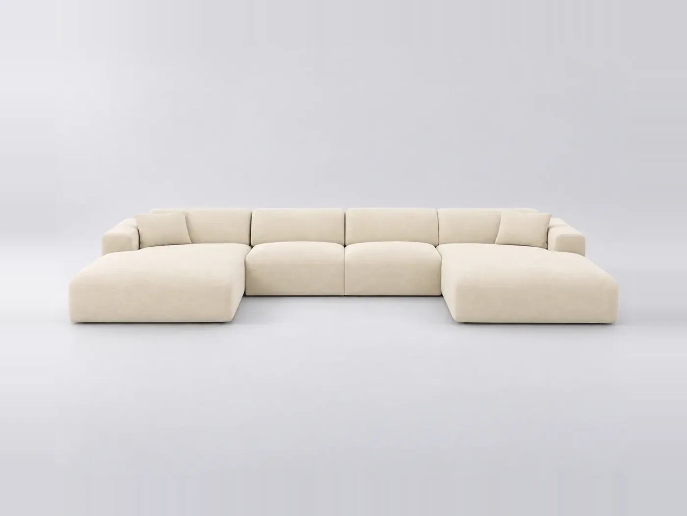 Canapé Myra Maisons du Monde, 7 places panoramique fixe, velours, coloris crème