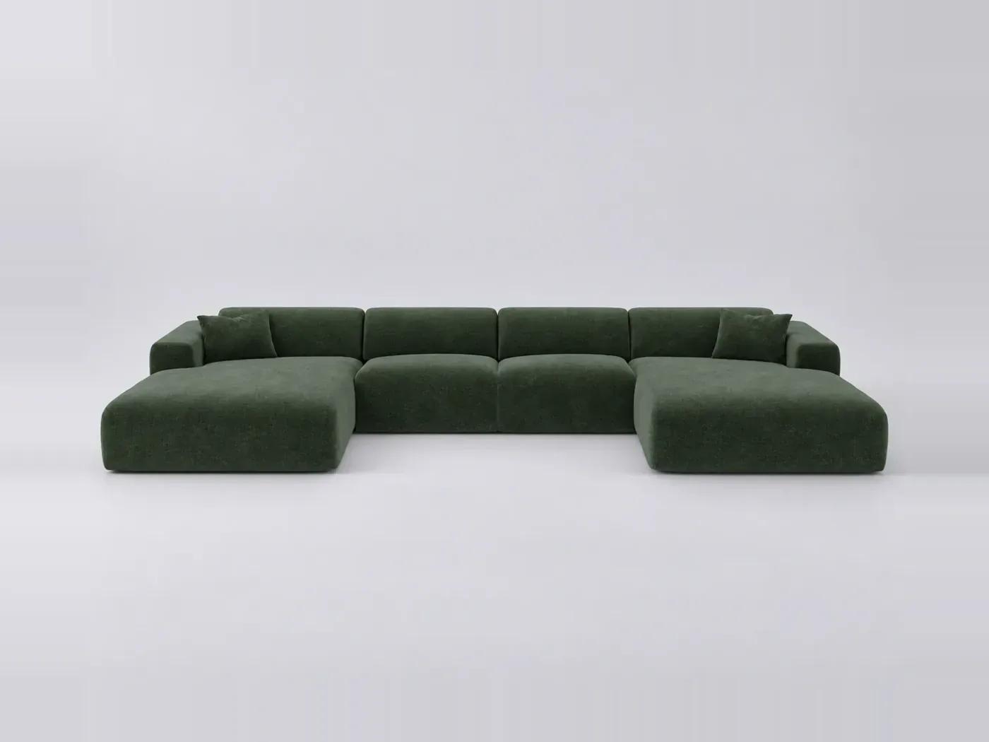 Canapé Myra Maisons du Monde, 7 places panoramique fixe, velours, coloris vert olive