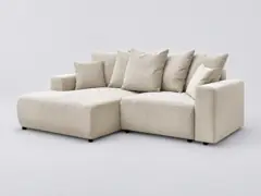 Canapé Atilla Bobochic, 3 places d'angle convertible, velours côtelé, coloris beige
