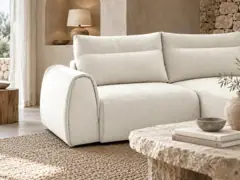 Canapé Aden Bobochic, 3 places d'angle fixe compact, coloris beige, mise en situation dans un salon (illustration IA 5)