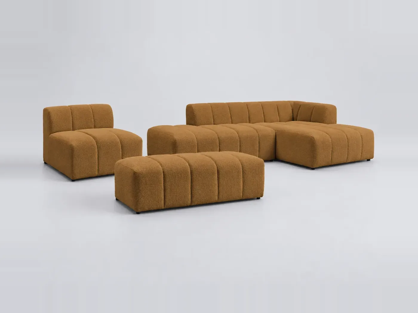 Canapé Annecy Bobochic, 5 places d'angle fixe modulable (1 chauffeuse), bouclette, coloris jaune
