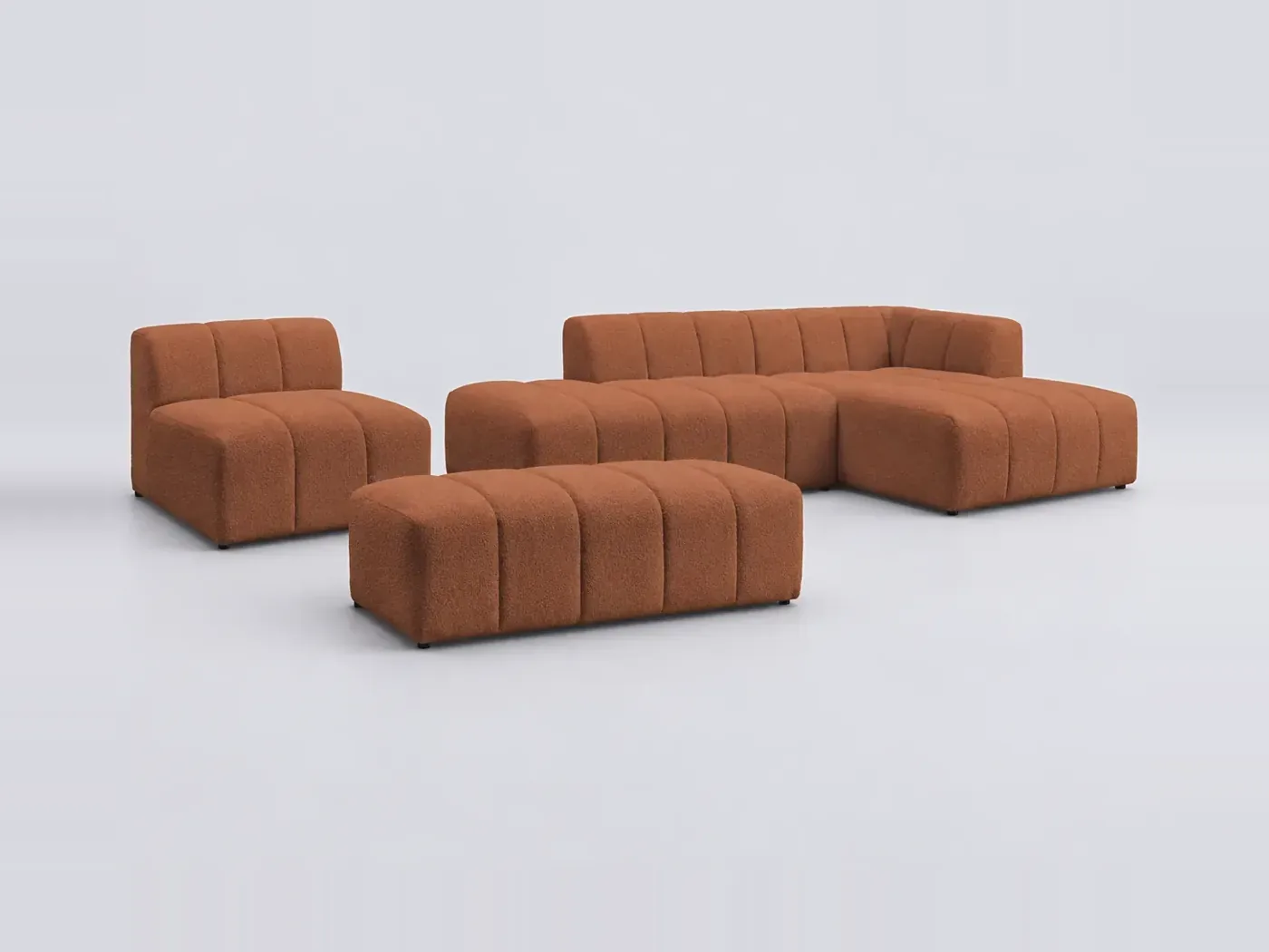 Canapé Annecy Bobochic, 5 places d'angle fixe modulable (1 chauffeuse), bouclette, coloris orange