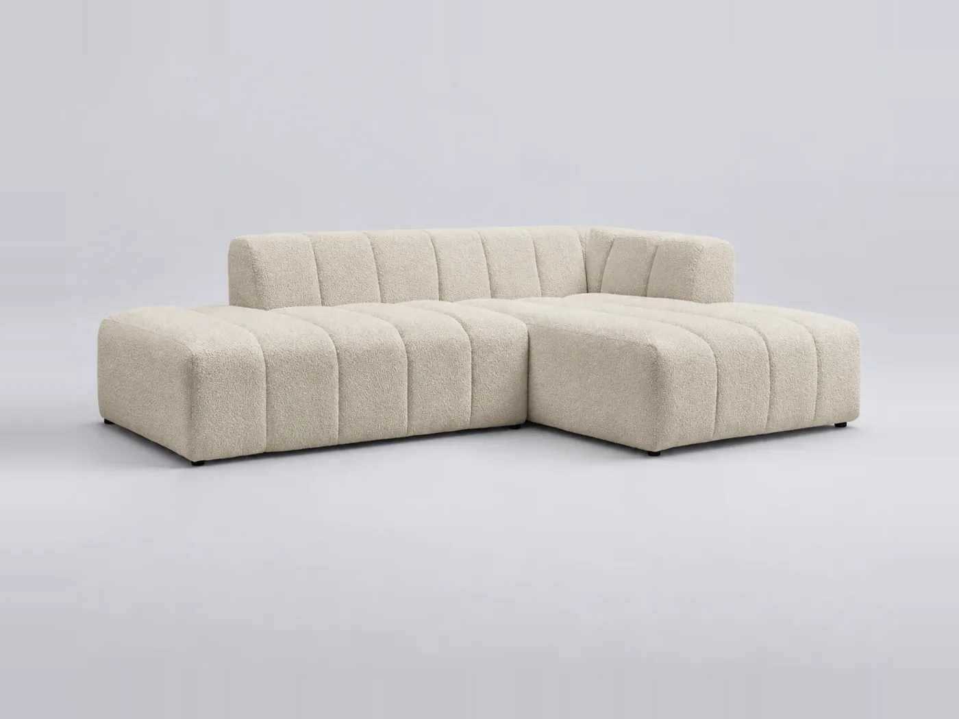 Canapé Annecy Bobochic, 3 places d'angle fixe modulable, bouclette, coloris beige