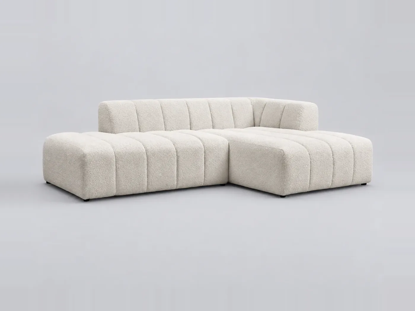 Canapé Annecy Bobochic, 3 places d'angle fixe modulable, bouclette, coloris blanc