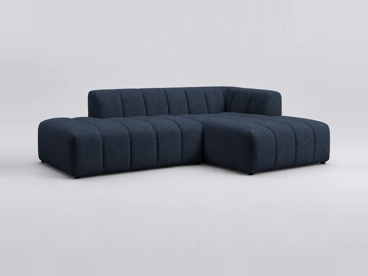 Canapé Annecy Bobochic, 3 places d'angle fixe modulable, bouclette, coloris bleu foncé