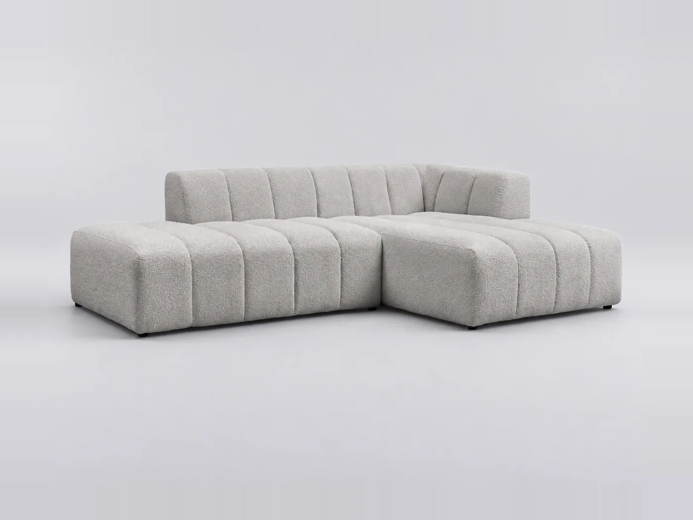 Canapé Annecy Bobochic, 3 places d'angle fixe modulable, bouclette, coloris gris clair