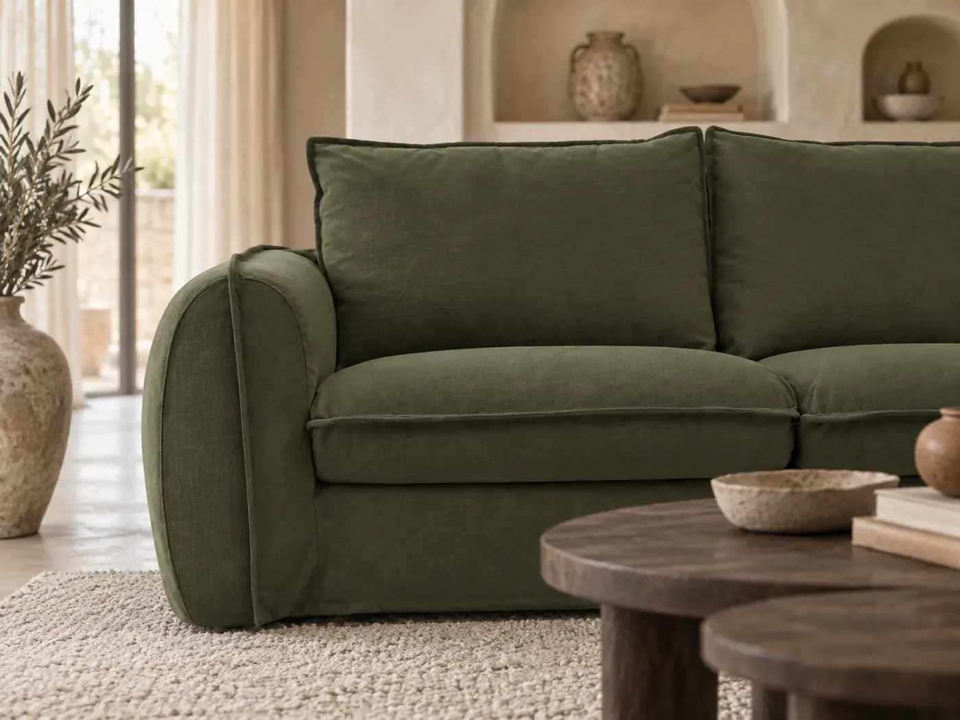Archimede, 3 places droit convertible express couchage 140x194, coloris vert : gros plan sur le tissu