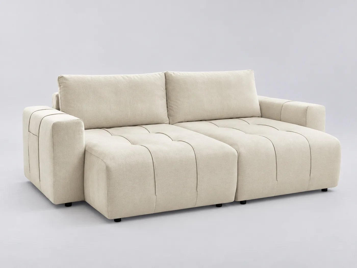 Canapé Arsene Bobochic, 4 places droit fixe assise profonde, velours, coloris beige