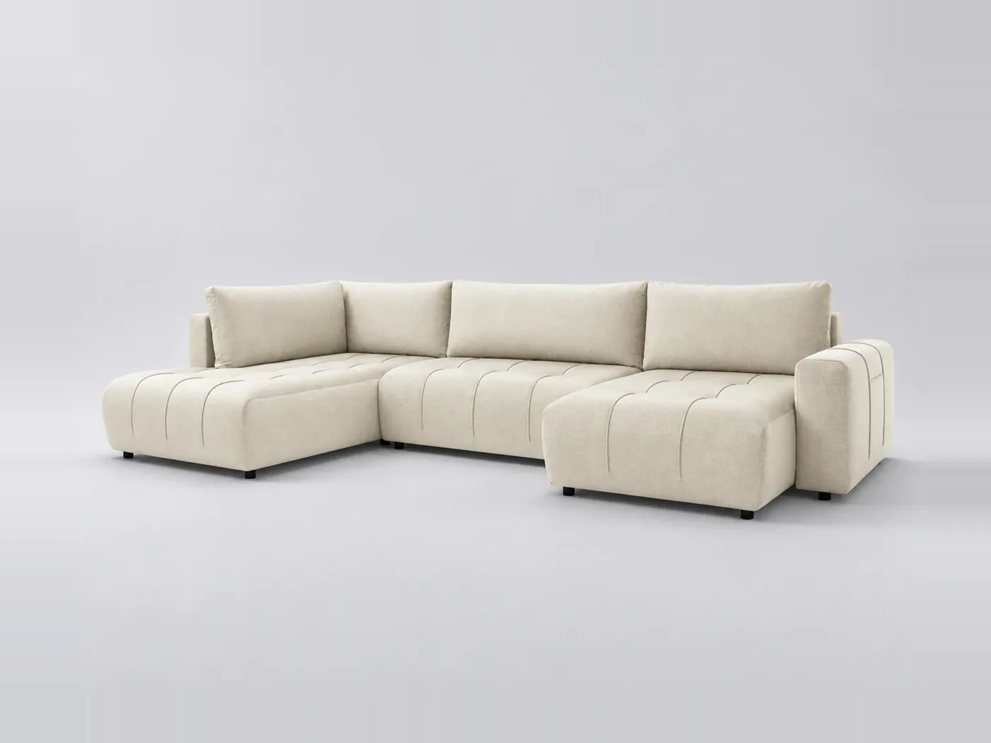 Canapé Arsene Bobochic, 5 places panoramique convertible, velours, coloris beige