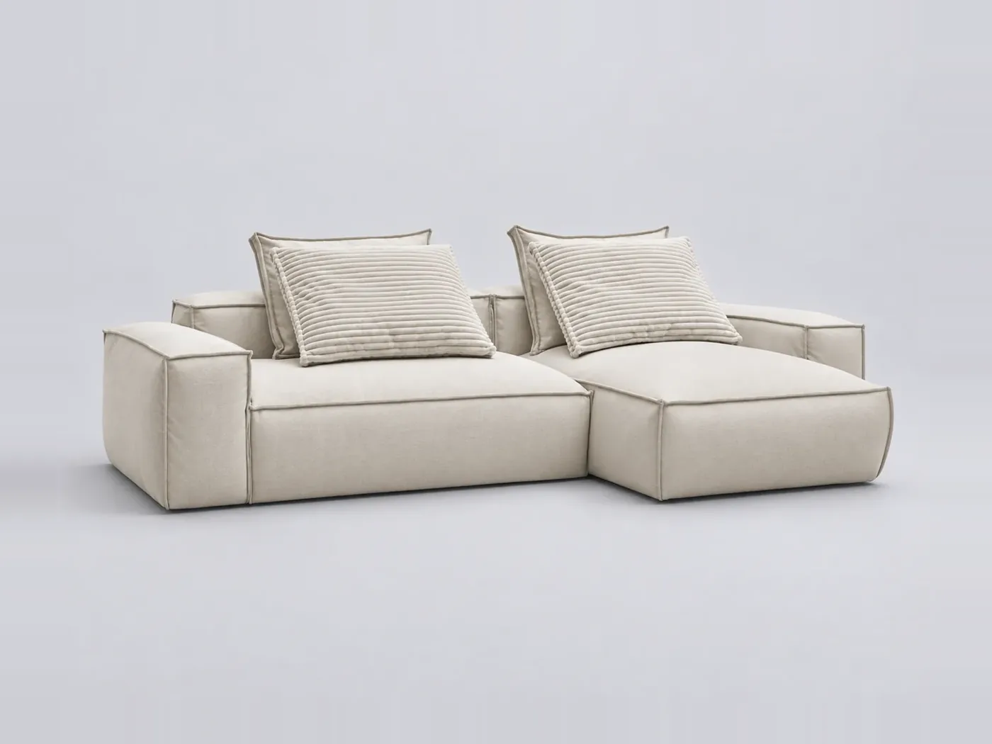 Canapé Boheme Bobochic, 3 places d'angle fixe réversible, simili cuir, coloris beige