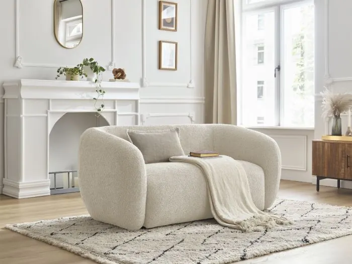 Canapé Celine Bobochic, 2 places droit fixe, bouclette, coloris beige