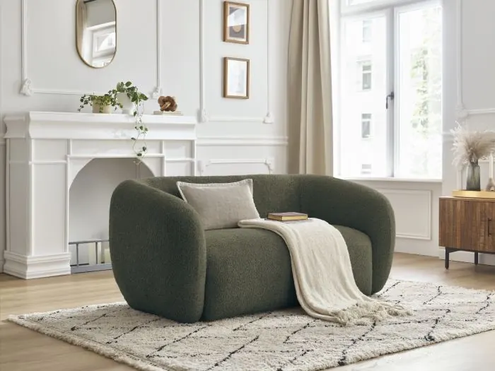 Canapé Celine Bobochic, 2 places droit fixe, bouclette, coloris vert