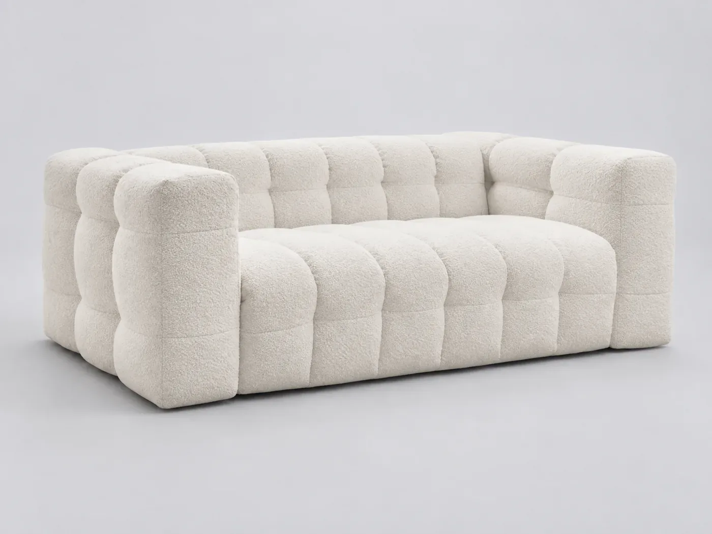 Canapé Cloud Bobochic, 3 places droit convertible, bouclette, coloris blanc