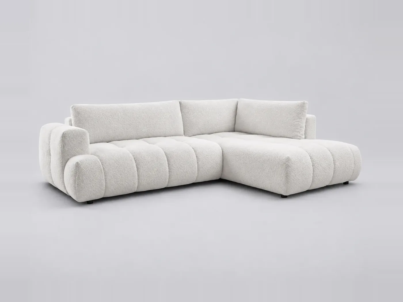 Canapé Fuji Bobochic, 4 places d'angle convertible en L, bouclette, coloris blanc