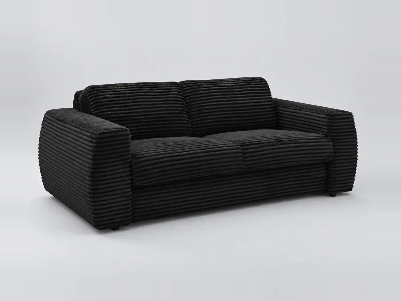 Canapé Isadora Bobochic, 3 places droit convertible express couchage 140x190, gros côtelé doux, coloris noir