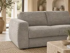 Canapé Hugo Bobochic, 3 places droit convertible express couchage 140x190, gros côtelé doux, coloris taupe, mise en situation dans un salon