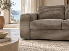 Canapé Hugo Bobochic, 3 places droit convertible express couchage 140x190, gros côtelé doux, coloris taupe, mise en situation dans un salon