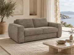 Canapé Hugo Bobochic, 3 places droit convertible express couchage 140x190, gros côtelé doux, coloris taupe, mise en situation dans un salon