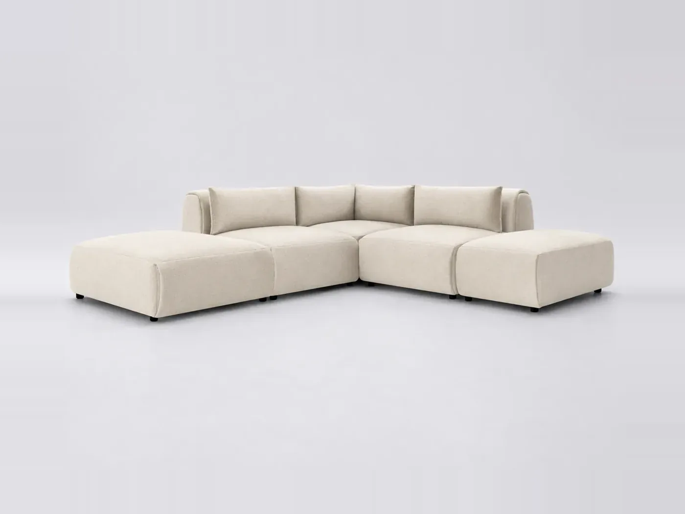 Canapé Jeanne Bobochic, 5 places d'angle fixe modulable (2 chauffeuses et 1 angle) réversible, velours, coloris beige