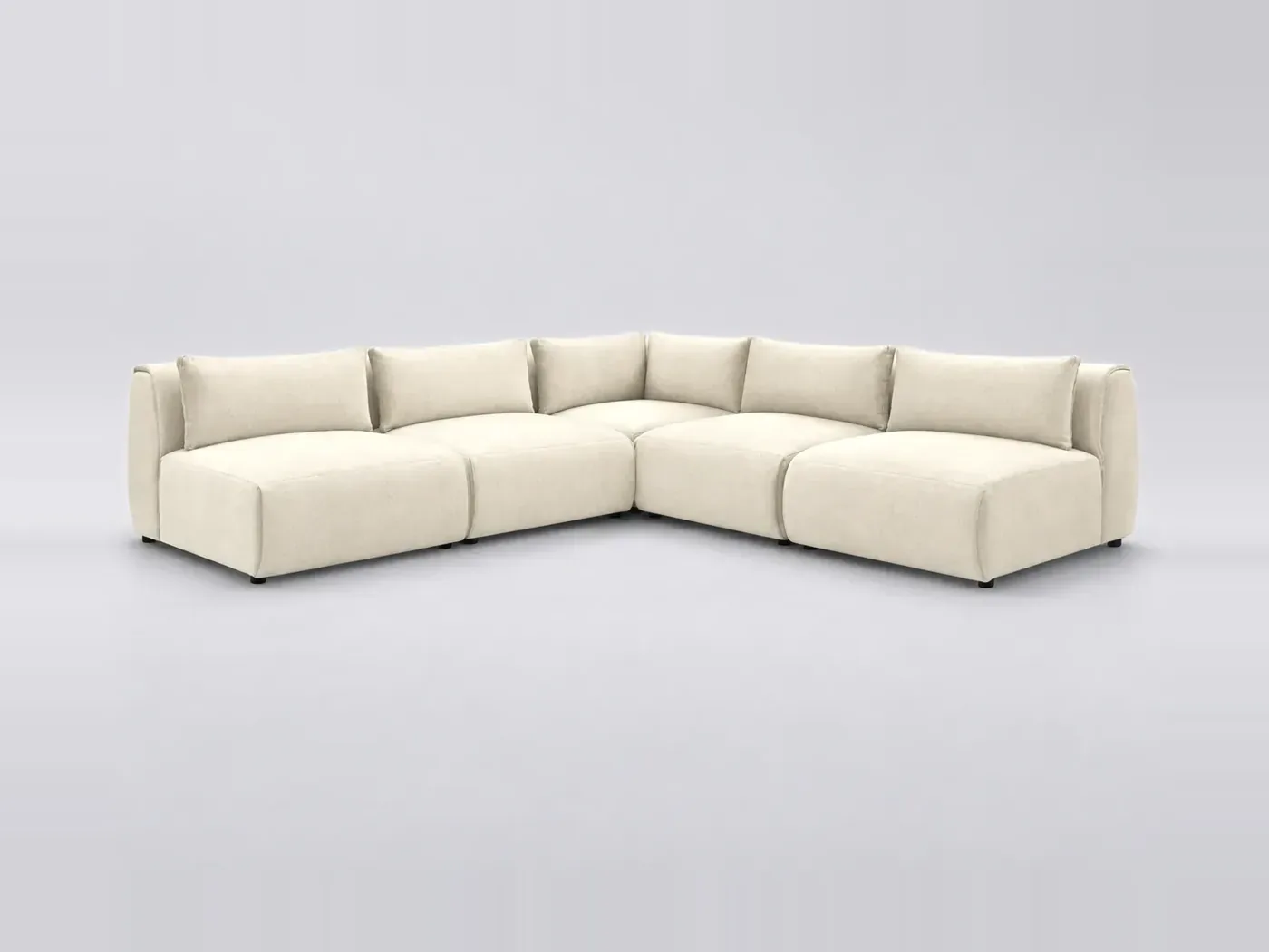 Canapé Jeanne Bobochic, 5 places d'angle fixe modulable (4 chauffeuses et 1 angle) réversible, velours, coloris beige