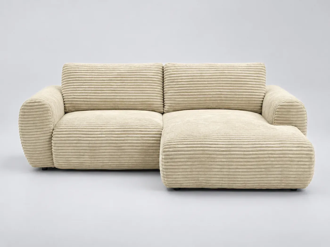 Canapé Lucien Bobochic, 2 places d'angle convertible compact, gros côtelé doux, coloris beige