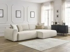 Canapé Lucien Bobochic, 4 places d'angle convertible, tissu lisse, coloris beige, photo 2