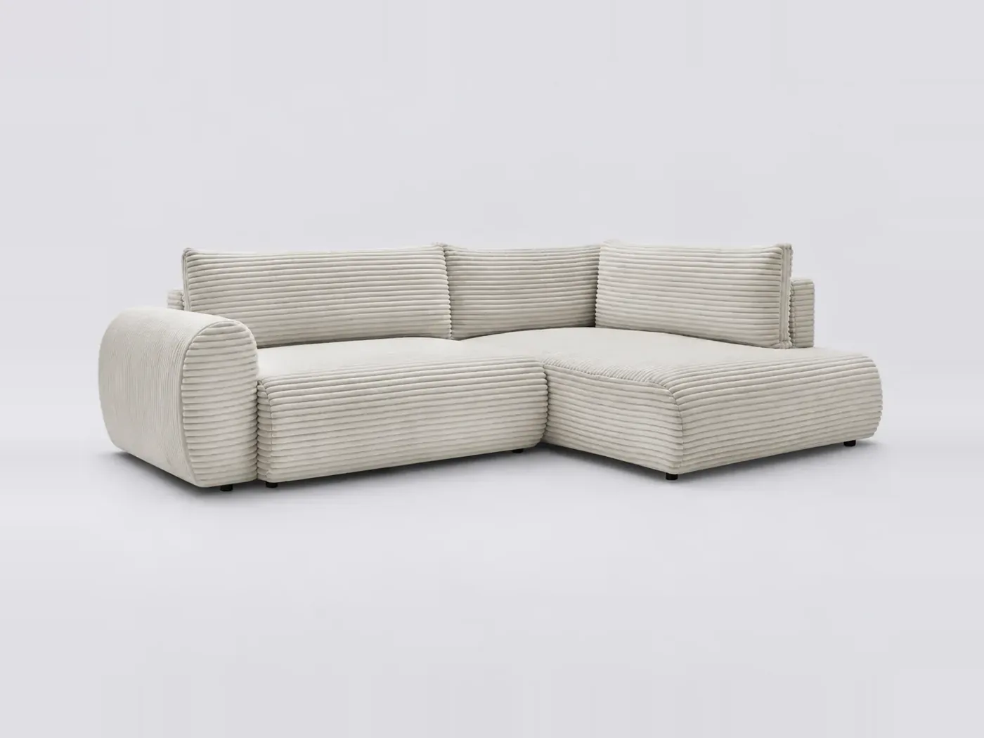 Canapé Lucien Bobochic, 3 places d'angle convertible en L, gros côtelé doux, coloris beige