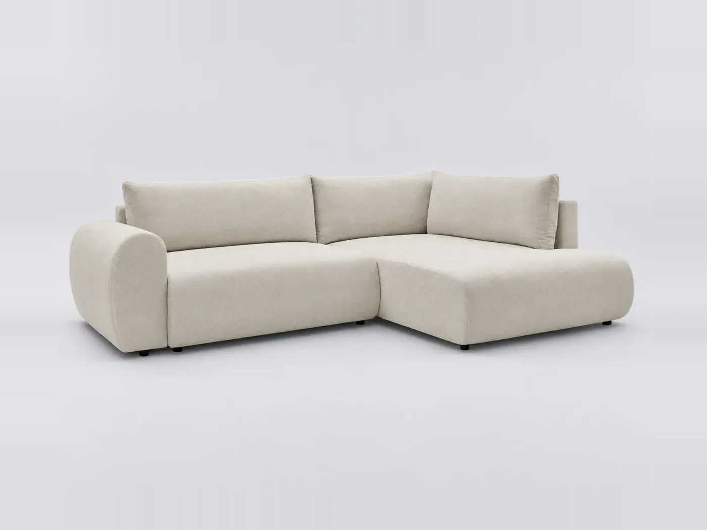 Canapé Lucien Bobochic, 3 places d'angle convertible en L, tissu lisse, coloris beige