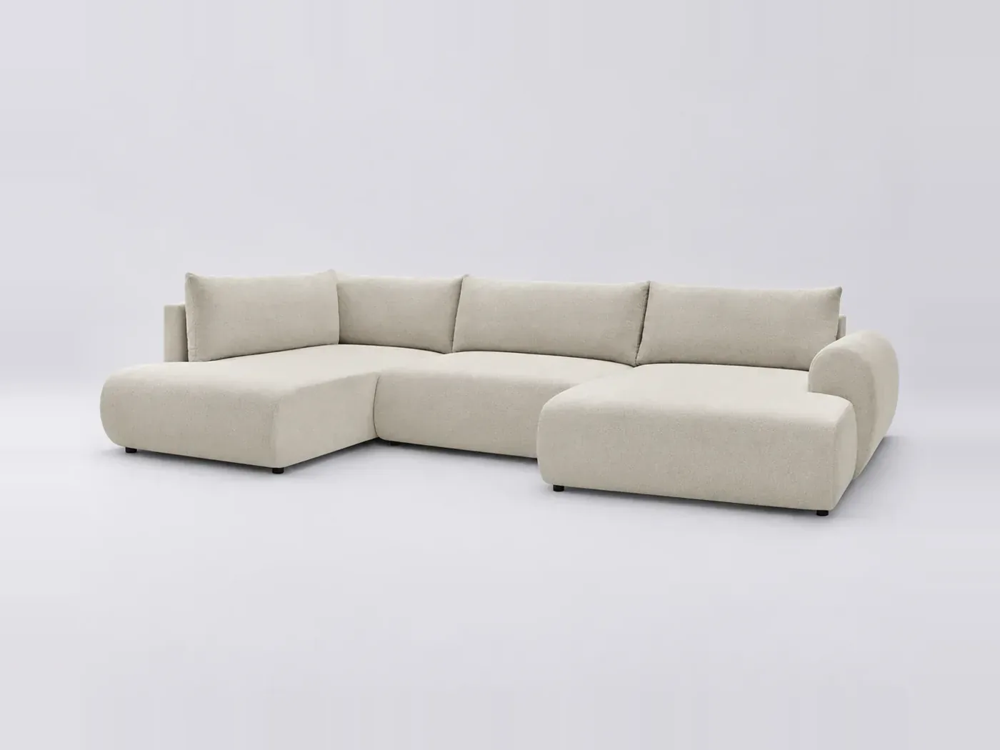 Canapé Lucien Bobochic, 5 places panoramique convertible, tissu lisse, coloris beige