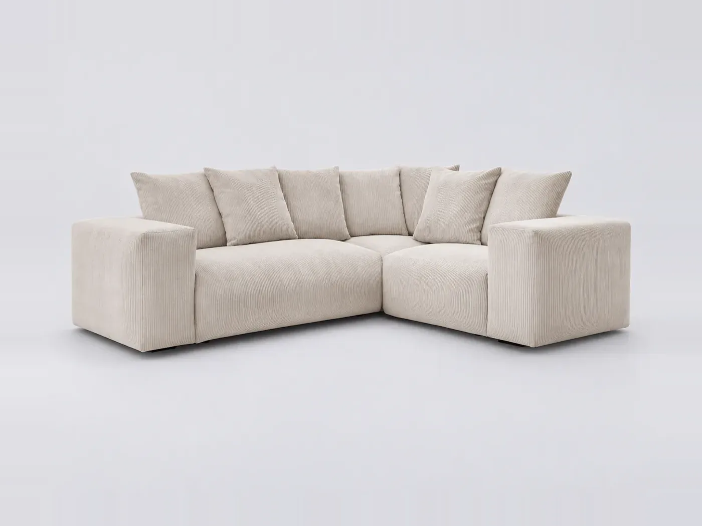 Canapé Voltaire Bobochic, 4 places d'angle fixe modulable (2 chauffeuses et 1 angle), velours côtelé, coloris beige