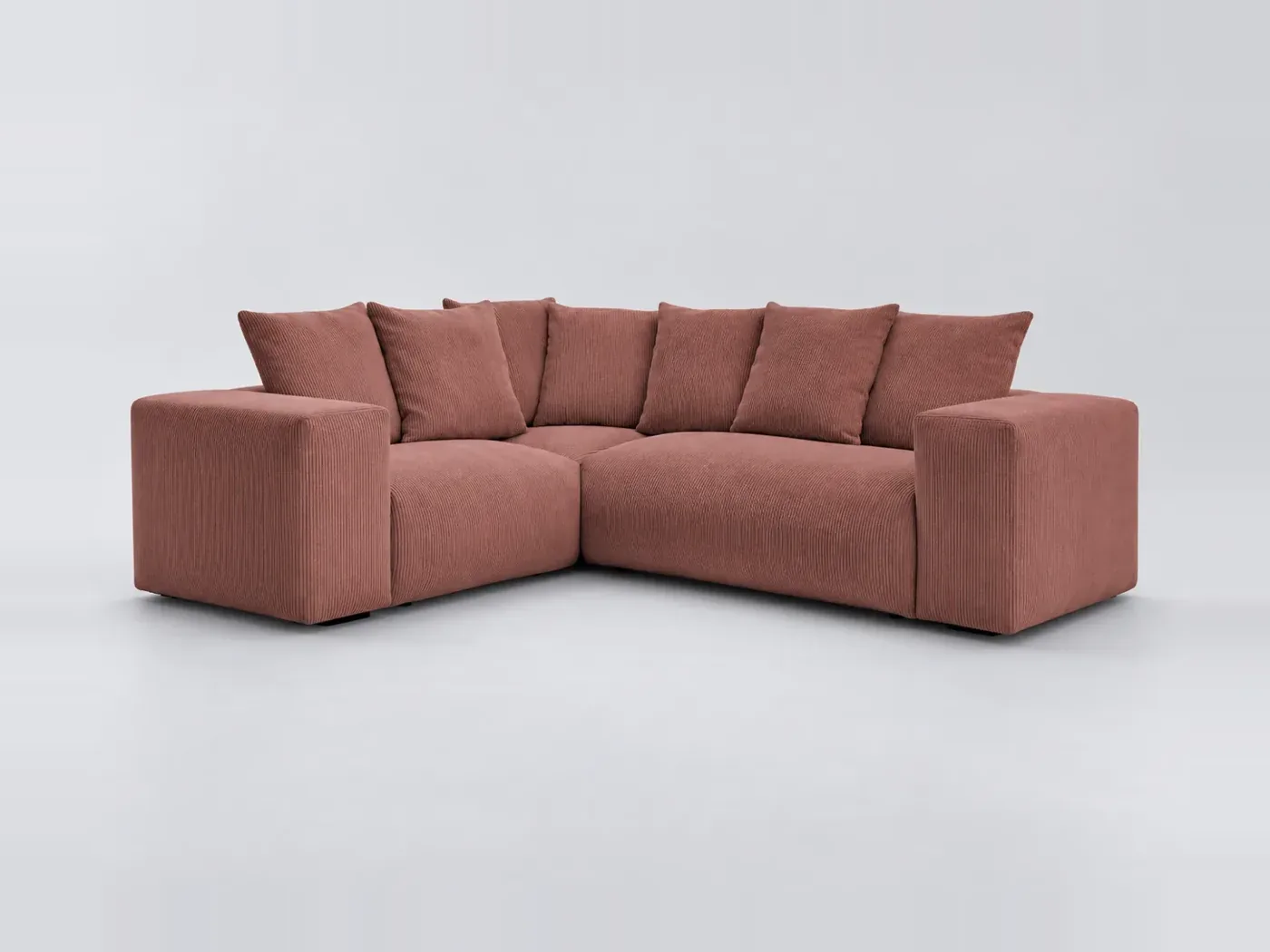Canapé Voltaire Bobochic, 4 places d'angle fixe modulable (2 chauffeuses et 1 angle), velours côtelé, coloris rose
