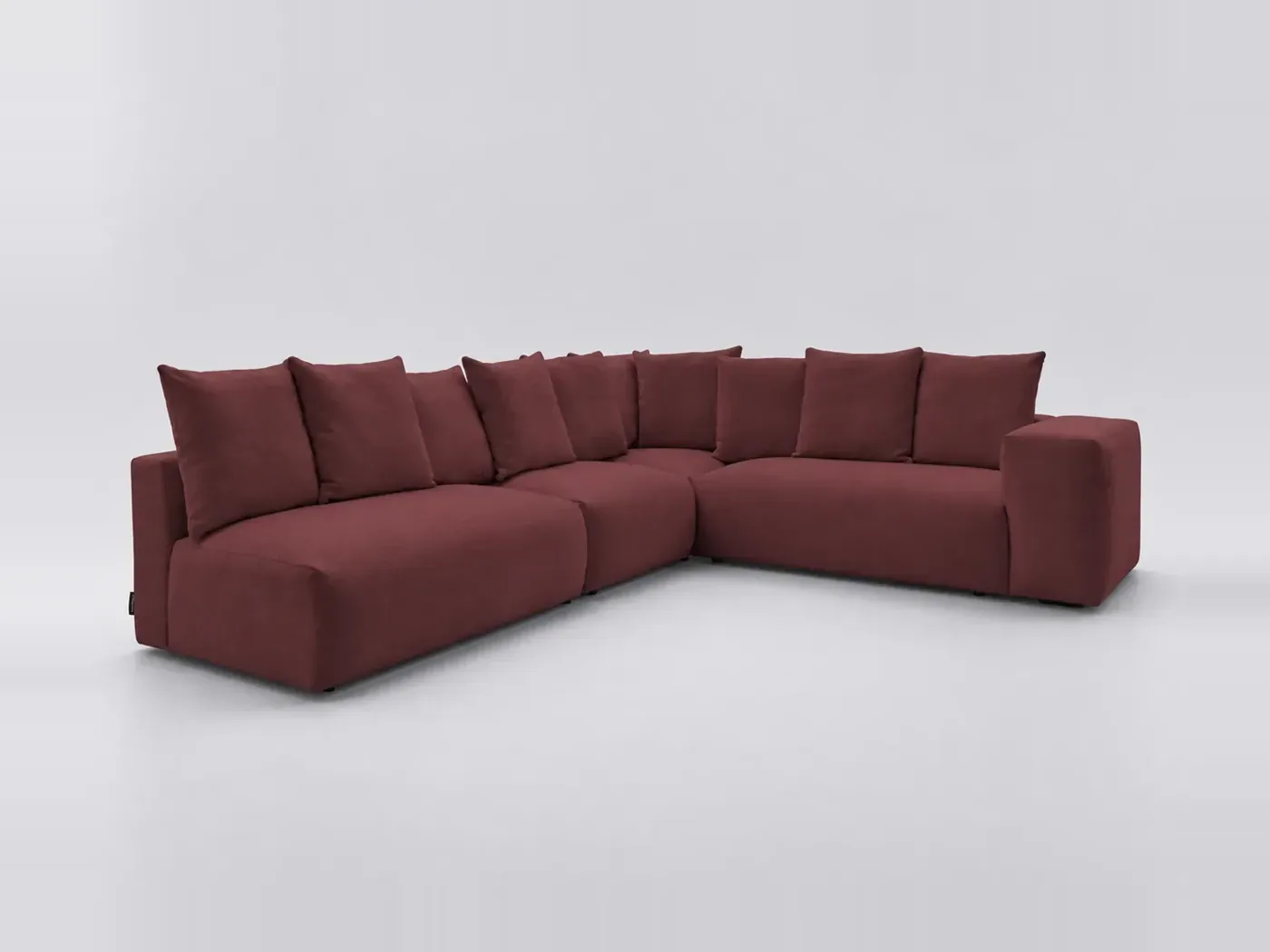 Canapé Voltaire Bobochic, 6 places d'angle fixe modulable (3 chauffeuses et 1 angle), tissu chiné, coloris rouge