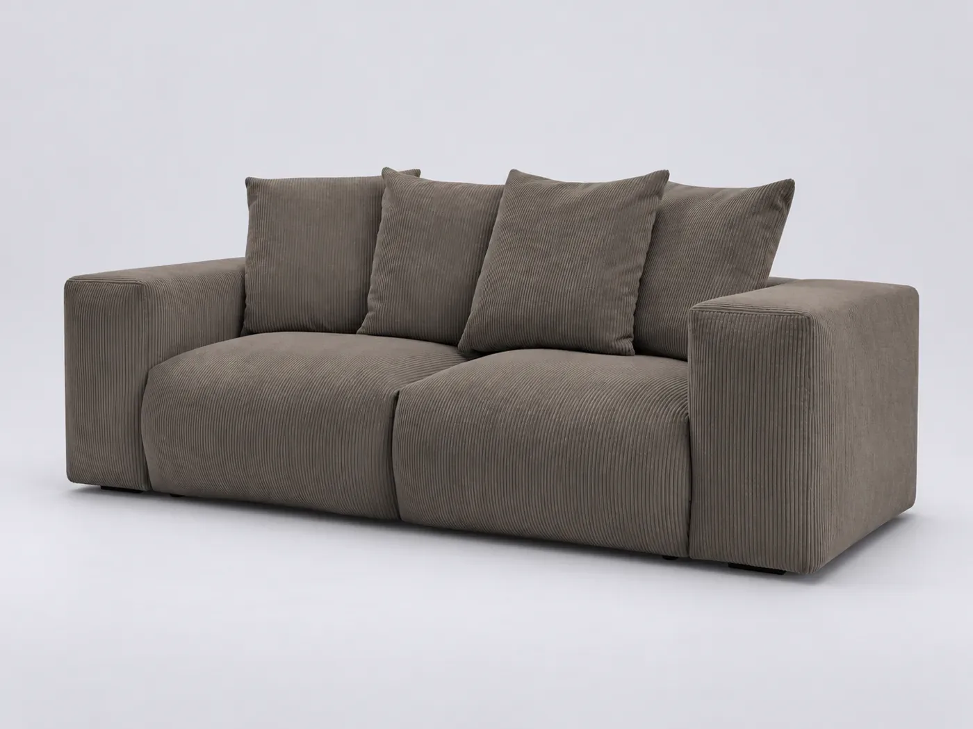 Canapé Voltaire Bobochic, 3 places droit fixe modulable, velours côtelé, coloris taupe