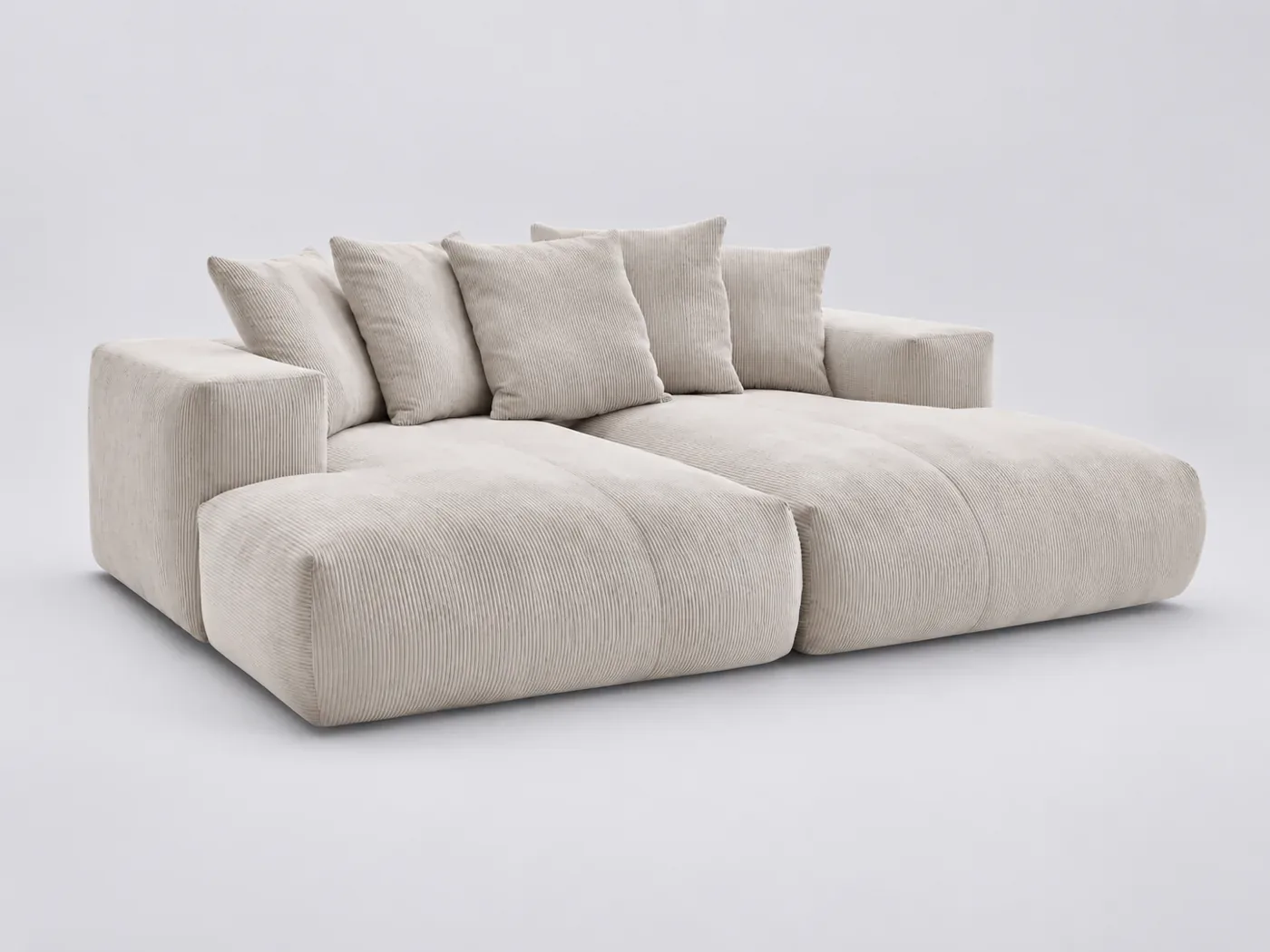 Canapé Voltaire Bobochic, 4 places droit fixe assise profonde, velours côtelé, coloris beige