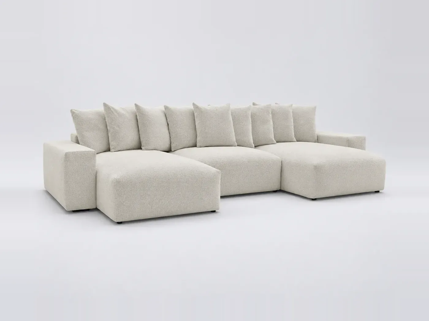Canapé Voltaire Bobochic, 6 places panoramique convertible, tissu chiné, coloris blanc