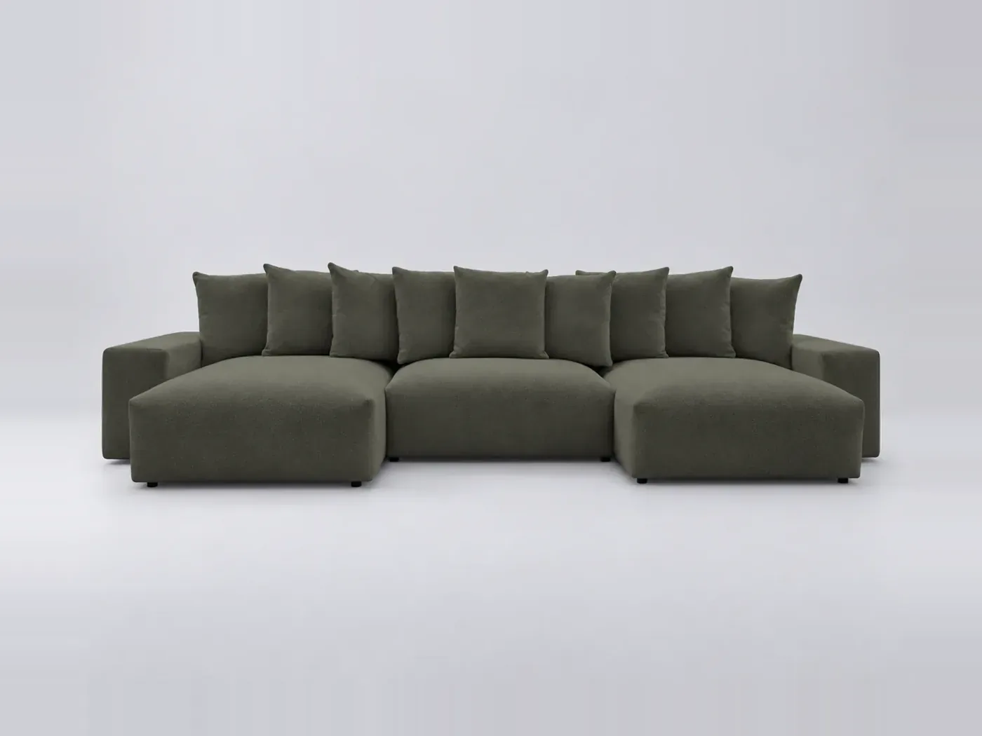 Canapé Voltaire Bobochic, 6 places panoramique fixe, tissu chiné, coloris vert