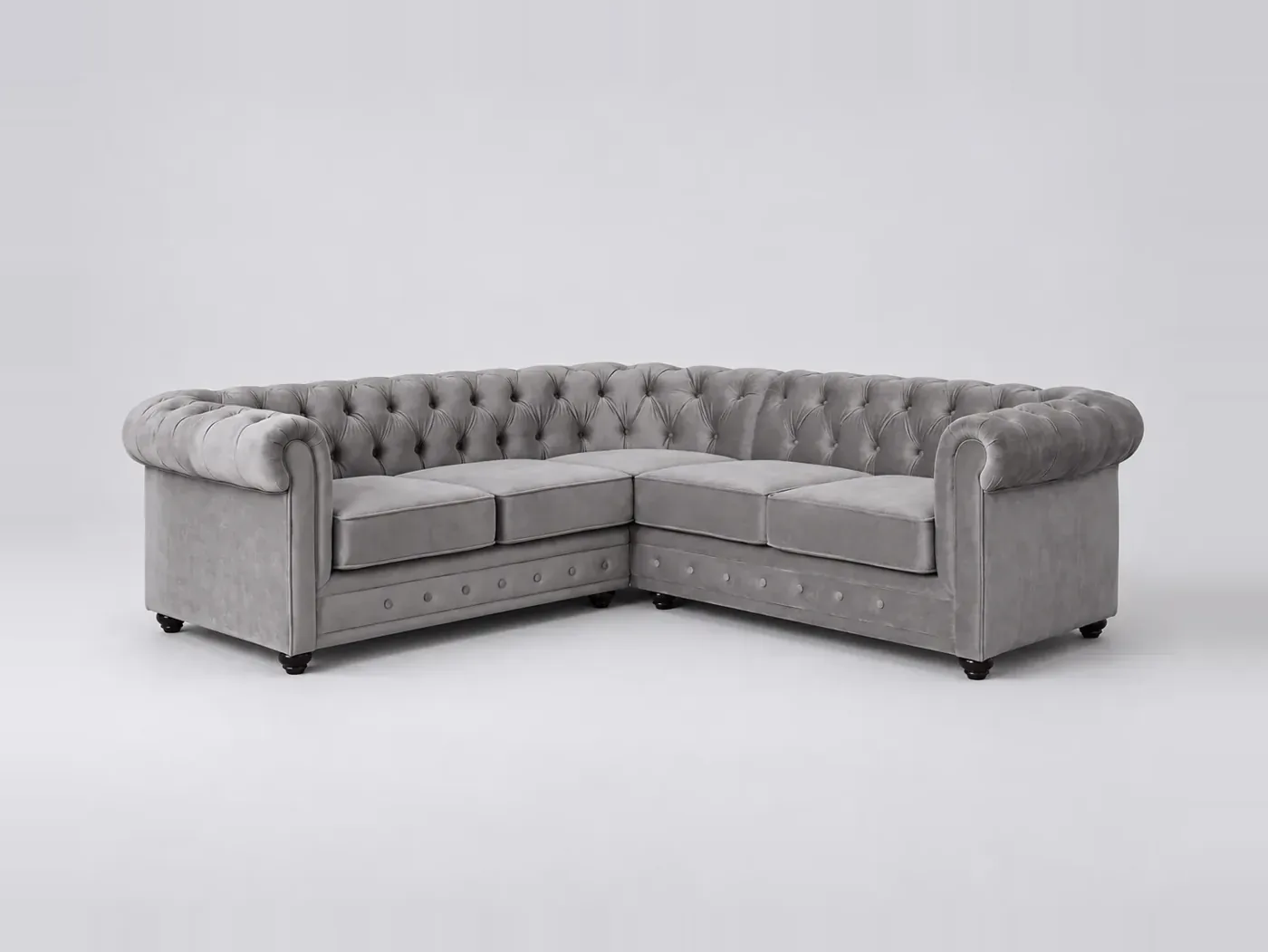 Canapé Chesterfield Maisons du Monde, 5 places d'angle fixe, coton, coloris gris clair