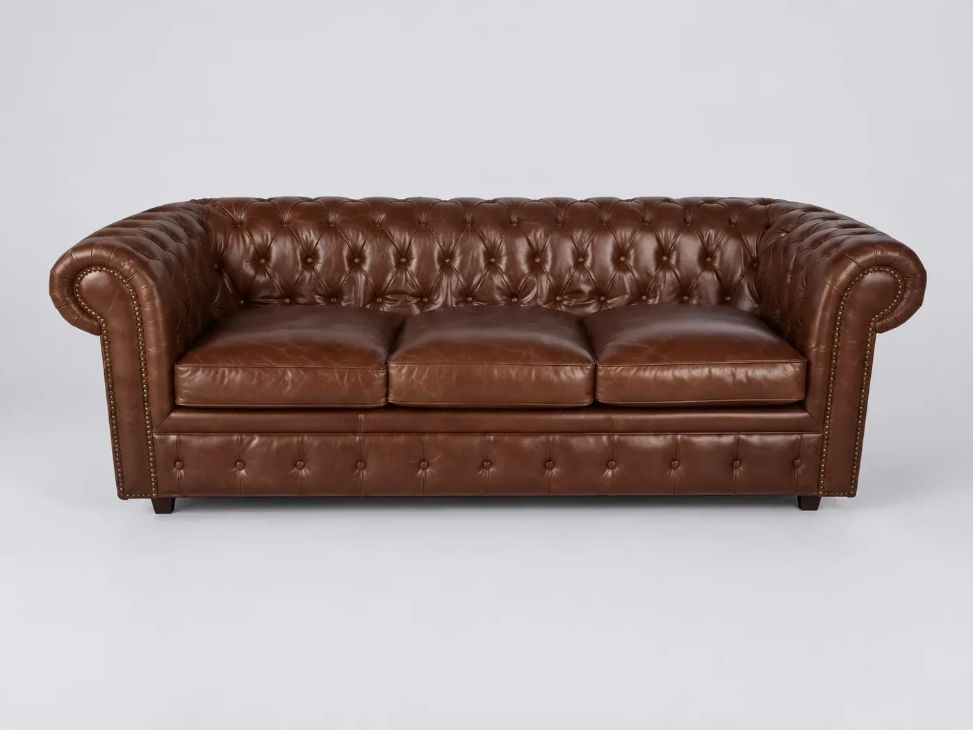 Canapé Chesterfield Maisons du Monde, 3 places droit convertible, cuir, coloris marron
