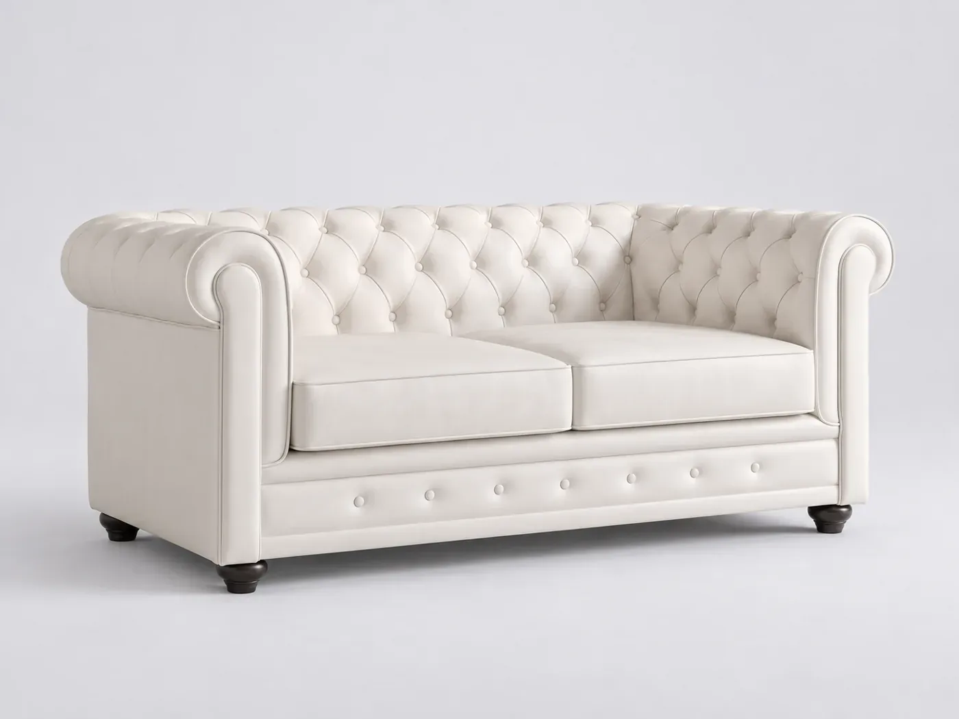 Canapé Chesterfield Maisons du Monde, 2 places droit fixe, cuir, coloris blanc