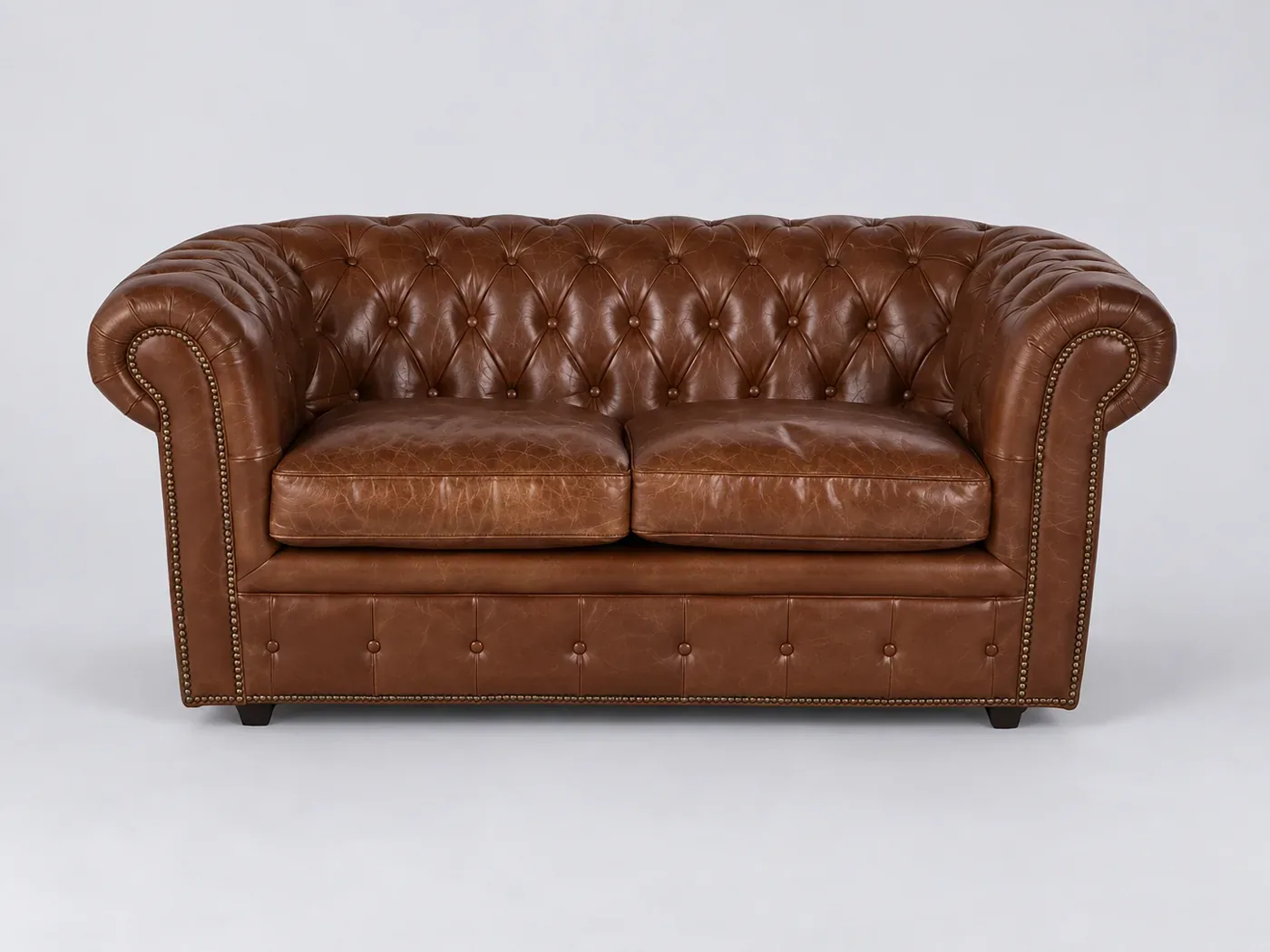 Canapé Chesterfield Maisons du Monde, 2 places droit fixe, cuir, coloris marron