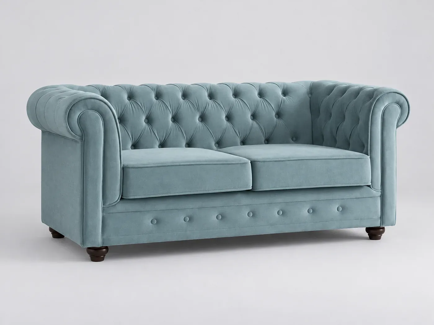 Canapé Chesterfield Maisons du Monde, 2 places droit fixe, tissu, coloris bleu ciel