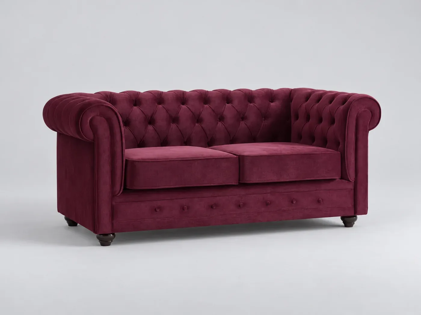 Canapé Chesterfield Maisons du Monde, 2 places droit fixe, tissu, coloris bordeaux