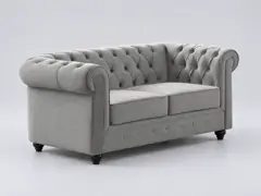Canapé Chesterfield Maisons du Monde, 2 places droit fixe, tissu, coloris gris clair