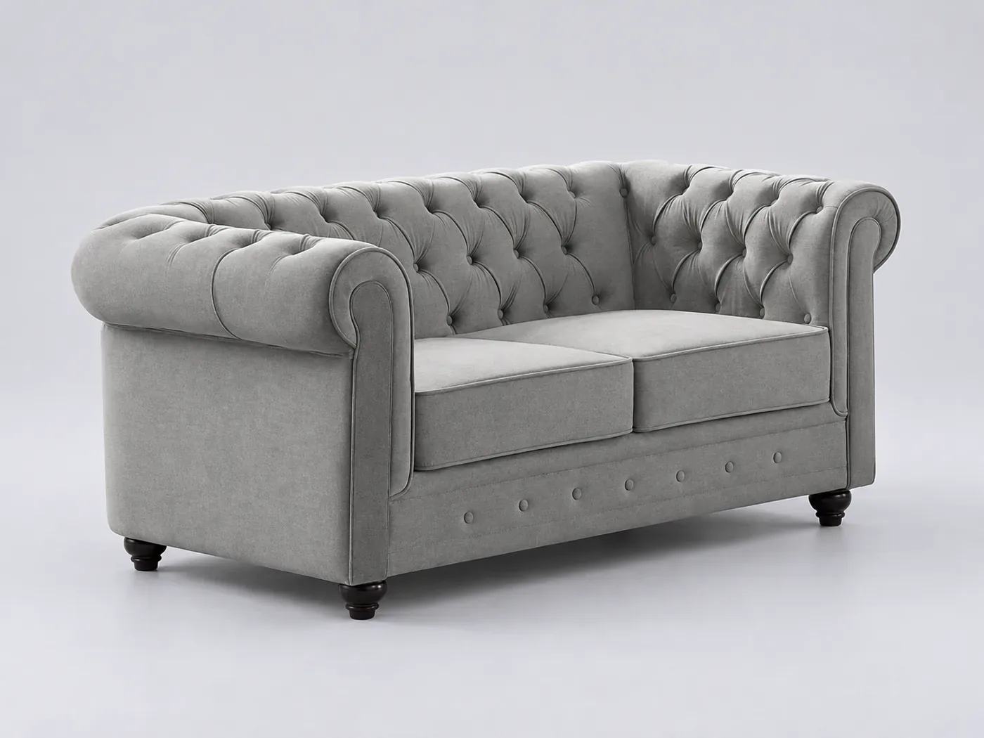 Canapé Chesterfield Maisons du Monde, 2 places droit fixe, tissu, coloris gris clair
