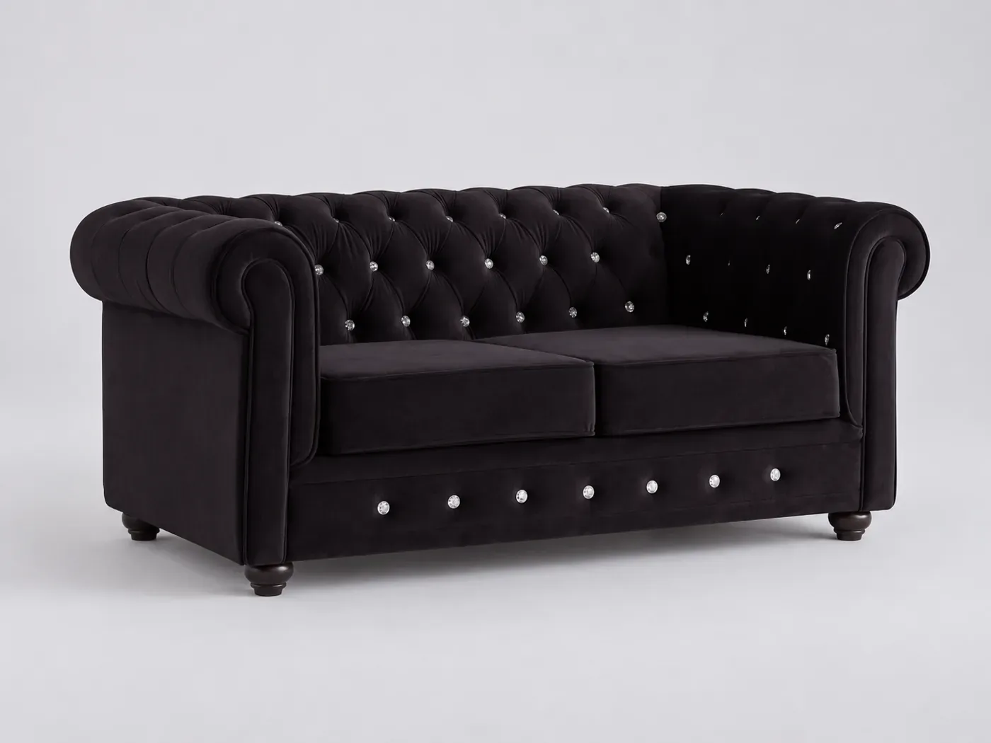 Canapé Chesterfield Maisons du Monde, 2 places droit fixe, tissu, coloris noir