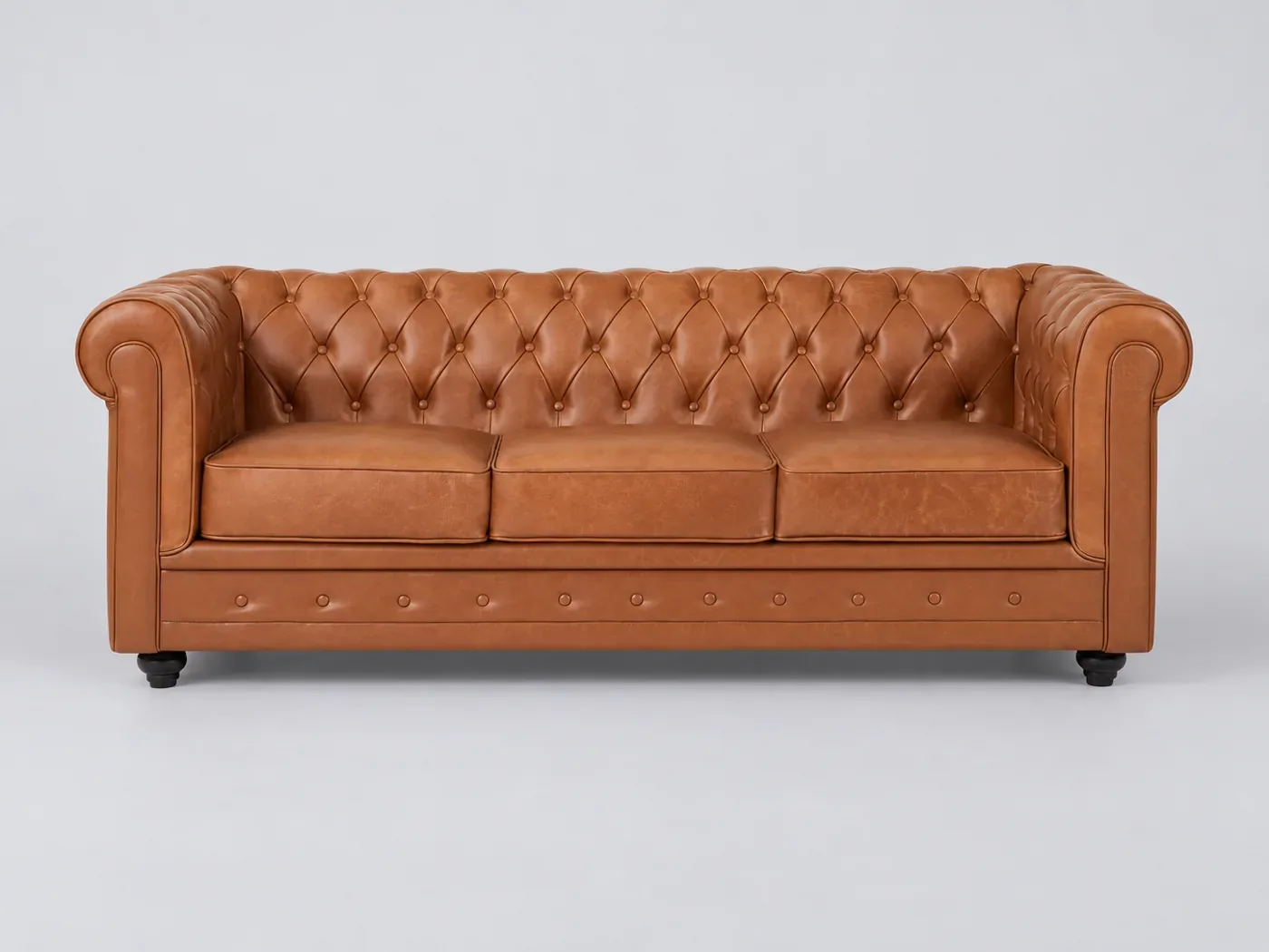 Canapé Chesterfield Maisons du Monde, 3 places droit fixe, cuir, coloris camel