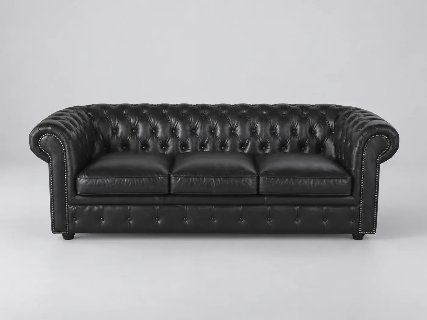 Canapé Chesterfield Maisons du Monde, 3 places droit fixe, cuir, coloris noir