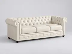 Canapé Chesterfield Maisons du Monde, 3 places droit fixe, suédine, coloris blanc